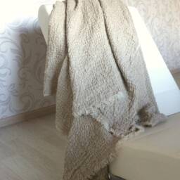 Rustic Pure Linen Throw Blanket Natural Undyed Beige Frayed Bed Cover, Textured Bedspread - thumbnail 3