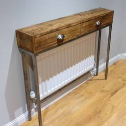 Industrial Style Narrow Console Table With Drawers - Hallway Storage Brushed Steel Legs - thumbnail 2