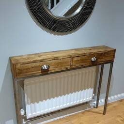Industrial Style Narrow Console Table With Drawers - Hallway Storage Brushed Steel Legs - thumbnail 3