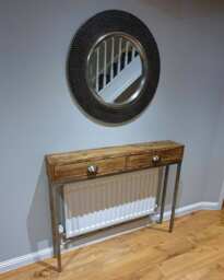 Industrial Style Narrow Console Table With Drawers - Hallway Storage Brushed Steel Legs