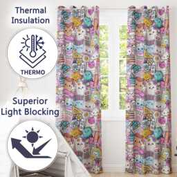 Cute Kawaii School Supplies Desk Rainbow Sun Globe Cream Seamless Pattern Readymade Eyelet Ring Top Thermal 100% Blackout Curtains - thumbnail 3