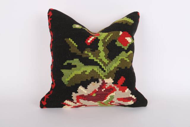 Handmade Kilim Pillow Cover 16x16 Wool Bohemian Throw - image 1