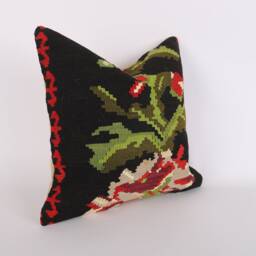 Handmade Kilim Pillow Cover 16x16 Wool Bohemian Throw - thumbnail 2