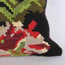 Handmade Kilim Pillow Cover 16x16 Wool Bohemian Throw - thumbnail 3