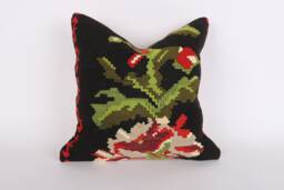 Handmade Kilim Pillow Cover 16x16 Wool Bohemian Throw - thumbnail 1