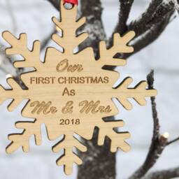 Wooden Tree Decoration, Mr & Mrs Our First Christmas As, Christmas & Bauble - thumbnail 3
