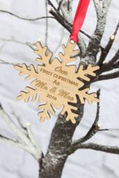 Wooden Tree Decoration, Mr & Mrs Our First Christmas As, Christmas & Bauble - thumbnail 1