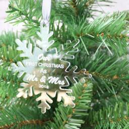 Wooden Tree Decoration, Mr & Mrs Our First Christmas As, Christmas & Bauble - thumbnail 2