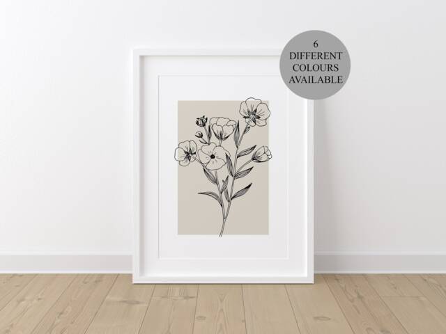 Botanical Neutral Wall Print, Flower Line Art Prints, Plant Art, Hand Drawn Sketch, Bedroom Beige Home Decor, Home - image 1