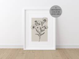 Botanical Neutral Wall Print, Flower Line Art Prints, Plant Art, Hand Drawn Sketch, Bedroom Beige Home Decor, Home - thumbnail 1