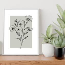 Botanical Neutral Wall Print, Flower Line Art Prints, Plant Art, Hand Drawn Sketch, Bedroom Beige Home Decor, Home - thumbnail 3
