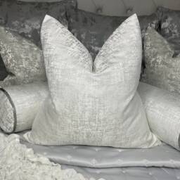 Elegant Double-Sided Cushion Cover, White Throw Pillow Bespoke Cover - With Silver Shimmer Amelie - thumbnail 2