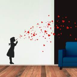 Heart Bubble Girl Wall Decal Diy - Grafitti Heart Stickers, Soap Bubbles Girl, Banksy Style Art Sticker, Urban Interior Design - thumbnail 2