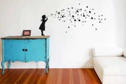 Heart Bubble Girl Wall Decal Diy - Grafitti Heart Stickers, Soap Bubbles Girl, Banksy Style Art Sticker, Urban Interior Design - thumbnail 1