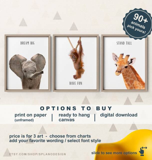 Baby Safari Animal Prints For Nursery, Stand Tall & Dream Big, Animals Decorations, Jungle Theme Nursery Decor, Art - image 1