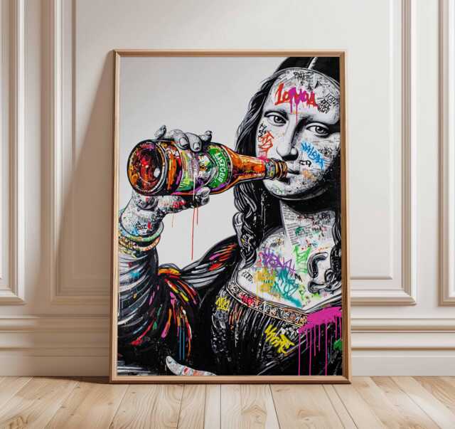 Mona Lisa Street Art Poster, Graffiti Style Pop Print With Beer Bottle, Urban Wall Art, Bold Contemporary Home Decor, Funky Cool Artwork - image 1
