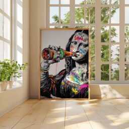 Mona Lisa Street Art Poster, Graffiti Style Pop Print With Beer Bottle, Urban Wall Art, Bold Contemporary Home Decor, Funky Cool Artwork - thumbnail 3