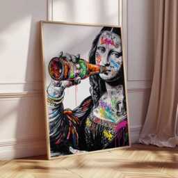 Mona Lisa Street Art Poster, Graffiti Style Pop Print With Beer Bottle, Urban Wall Art, Bold Contemporary Home Decor, Funky Cool Artwork - thumbnail 2
