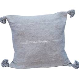 Handmade Moroccan Pom Cotton Cushion Cover Gray Berber Pillow - thumbnail 4