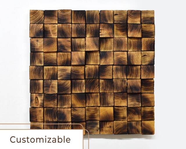 Pine Wood Mosaic Wall Art Burned Lodge Decor - 21''x21'' - image 1