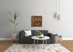 Pine Wood Mosaic Wall Art Burned Lodge Decor - 21''x21'' - thumbnail 3