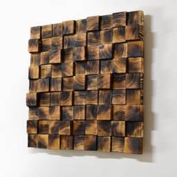 Pine Wood Mosaic Wall Art Burned Lodge Decor - 21''x21'' - thumbnail 2