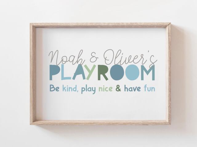 Personalised Playroom Print, Decor, Wall Art, Brothers Bedroom Prints, Boys Blue Nursery Room - image 1