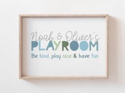 Personalised Playroom Print, Decor, Wall Art, Brothers Bedroom Prints, Boys Blue Nursery Room - thumbnail 1