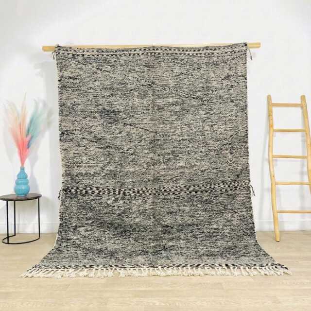 Black White Speckled Moroccan Rug - Hand Tufted Shag Berber Rugs Modern Living Room