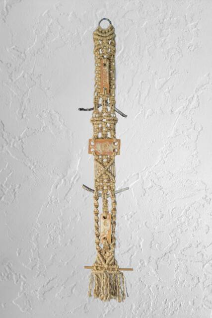 Tan Macram?? Jute, Ceramics, Wood, Bamboo, Wall Hanging, 7 1/2 Inch By 43 Inch, Hand Tied, Made Ceramics. Tan - image 1
