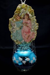 Vintage Christmas Ornament With Dresden Trims, Victorian Die Cuts & Mercury Glass Beads - thumbnail 2