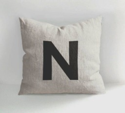 Hand Drawn Letter N Linen Pillow Cover - Initial Cushion - thumbnail 1