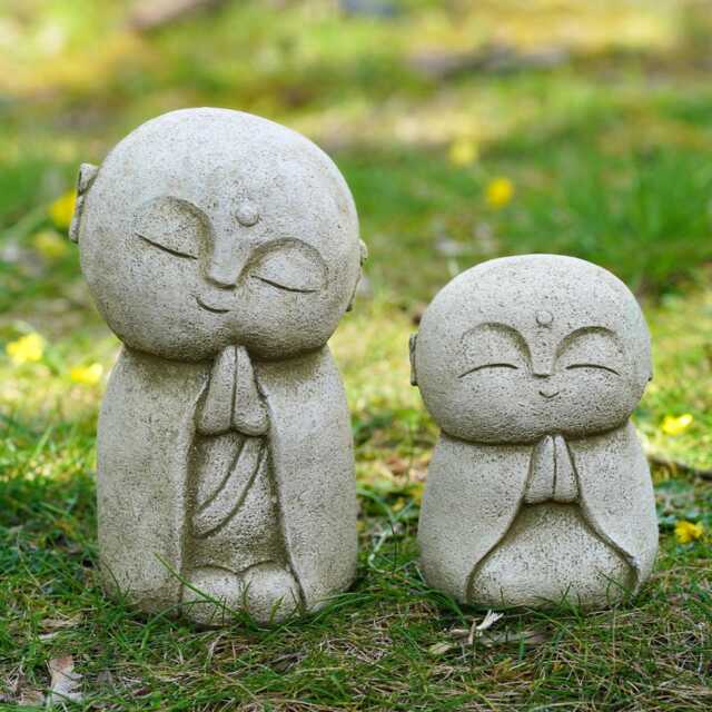 Calming Monks Stone Statue - Outdoor Garden Ornament Zen Monk Buddha Sculpture - image 1