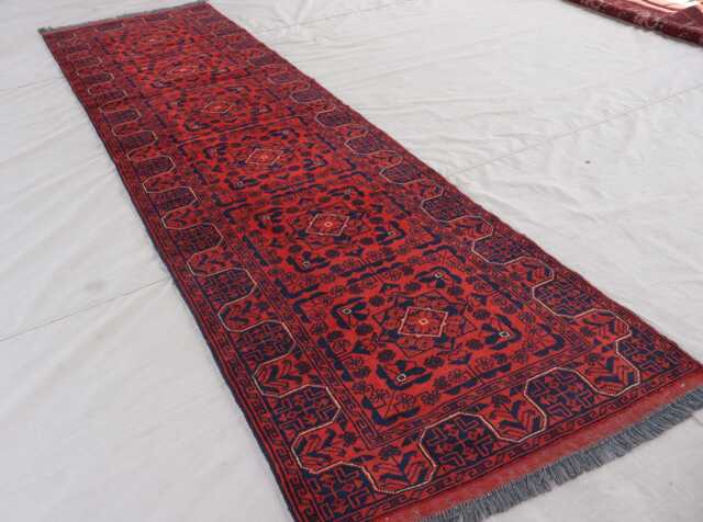 3x10 Runner Rug, Stunning Afghan Bukhara Rug, Hand Knotted Wool Vintage Pattern Oriental Red Turkmen Tribal 10 Ft Hallway Rug - image 1