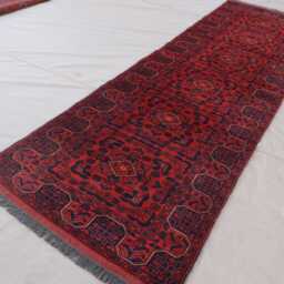 3x10 Runner Rug, Stunning Afghan Bukhara Rug, Hand Knotted Wool Vintage Pattern Oriental Red Turkmen Tribal 10 Ft Hallway Rug - thumbnail 3