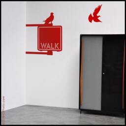Nyc Wall Decal - Walk Sign For Pedestrian With Pigeon - thumbnail 1