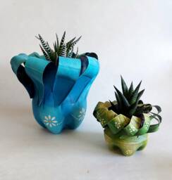 Upcycled Plastic Planter Handcrafted Indoor Garden Decor - thumbnail 1