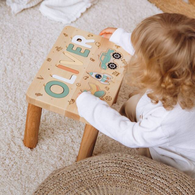 Name Puzzle Step Stool Bench Gifts For Toddlers Stools With Customized Personalized Kids Children's Birthday Gift - image 1