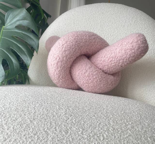 Powder Pink Boucle Knot Pillow Handmade Decorative Cushion - image 1