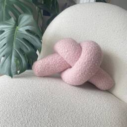 Powder Pink Boucle Knot Pillow Handmade Decorative Cushion - thumbnail 3