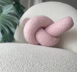 Powder Pink Boucle Knot Pillow Handmade Decorative Cushion - thumbnail 1
