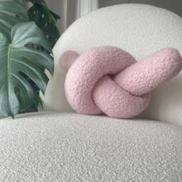 Powder Pink Boucle Knot Pillow Handmade Decorative Cushion - thumbnail 2