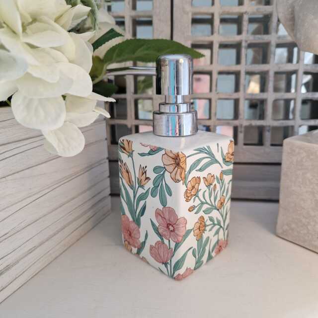 Lovely Pink Floral Decoupaged Ceramic Soap Dispenser.hand Decorated - image 1