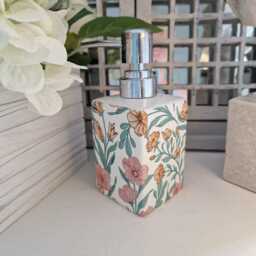 Lovely Pink Floral Decoupaged Ceramic Soap Dispenser.hand Decorated - thumbnail 4