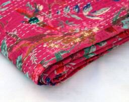 Floral Print Handmade Indian Handblock Jaipuri Kantha Quilt, Bedspread, Coverlet Size Multi - thumbnail 1