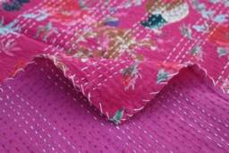 Floral Print Handmade Indian Handblock Jaipuri Kantha Quilt, Bedspread, Coverlet Size Multi - thumbnail 4