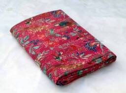 Floral Print Handmade Indian Handblock Jaipuri Kantha Quilt, Bedspread, Coverlet Size Multi - thumbnail 3