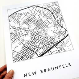 New Braunfels Map Street Texas City Drawing Black & White - Art Print Wedding Anniversary Gift American Travel Wall Decor - thumbnail 2