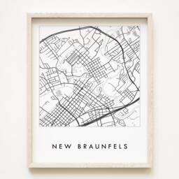 New Braunfels Map Street Texas City Drawing Black & White - Art Print Wedding Anniversary Gift American Travel Wall Decor - thumbnail 1