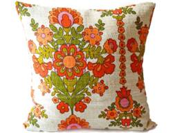 Retro Cushion 60 X 40 cm - 50 Scandi Folk Art, Red Orange Green 70S Cover Folklore Vintage Country House Style Children's Room - thumbnail 1